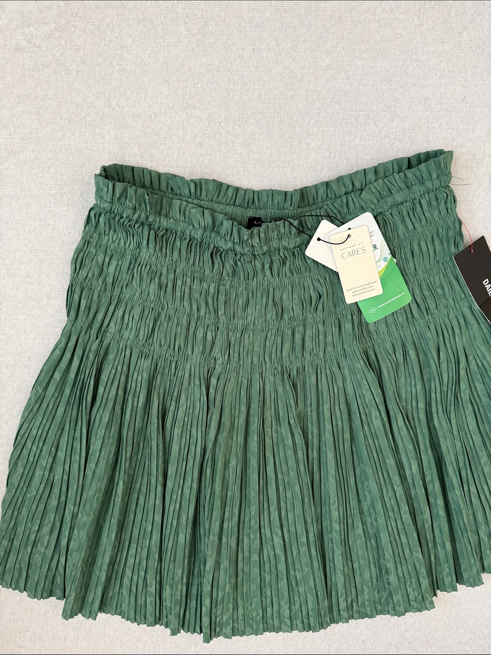 Current Air Forest Green Smocked Pleated Skater Skirt